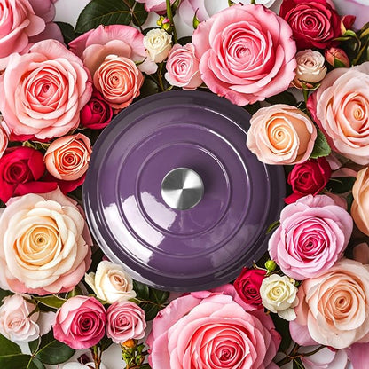 6 Quart Dutch Oven Enameled Cast Iron with Lid - Big Dual Handles - Oven Safe up to 500°F - Classic Round Pot for Versatile Cooking Purple