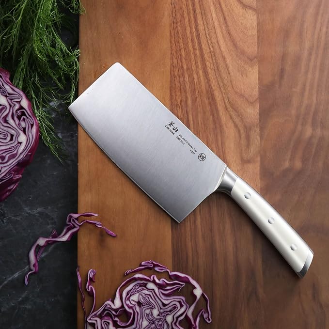 Cangshan S/S1 Series German Steel Forged Chinese Cleaver Knife Set, 2-Piece, 7-Inch Vegetable Cleaver and 7-Inch Meat Cleaver, White Handle