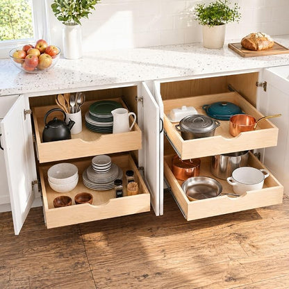 Couver Pull Out Drawers For Cabinets, Soft Close Slide Out Wood Shelves Storage Organizer for Kitchen, Finished, Heavy-Duty, Bottom/Side Mount, 21"W x 21"D x 3"H