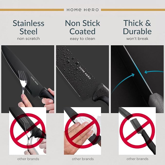 Home Hero Kitchen Knife Set - High Carbon Stainless Steel Blades & Built-In Sharpener - Ergonomic Handles & Cutlery Block Storage - Precision Cooking Prep with Chef Knife - 20 Pc, Black