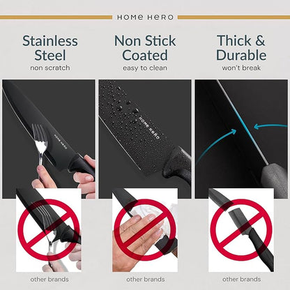 Home Hero Kitchen Knife Set - High Carbon Stainless Steel Blades & Built-In Sharpener - Ergonomic Handles & Cutlery Block Storage - Precision Cooking Prep with Chef Knife - 20 Pc, Black
