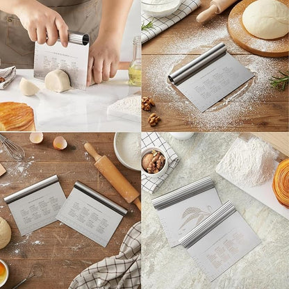 BOORIKA Dough Scraper & Bench Scraper Kitchen – Stainless Steel Sourdough Tools – Dough Cutter for Sourdough Bread, Pizza, and Flat Top Griddles – Chef Approved (Silver)