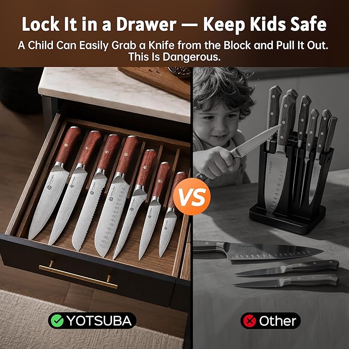 YOTSUBA 7PCS Japanese Kitchen Knife Set with Genuine Natural Rosewood Ergonomic Handle & Gift Box, Professional Ultra Sharp High Carbon Stainless Steel Knives for Cooking