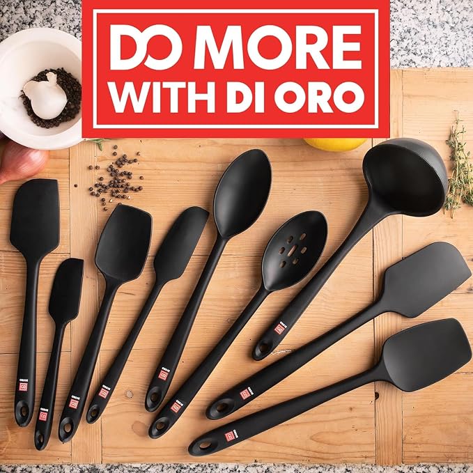 All New DI ORO 6-Piece Silicone Spatula Set - Rubber Kitchen Utensils for Baking, Cooking & Mixing - Heat-Resistant 600°F BPA Free Spatulas for Nonstick Cookware - Dishwasher Safe (Black)