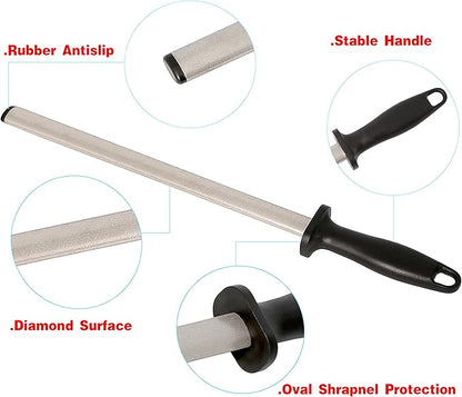 Kota Japan 12 in. Diamond Carbon Steel Professional Knife Sharpener Rod | Kitchen, Home or Hunting | Master Chef, Hunter or Home Gourmet Blade Sharpening Rod or Stick