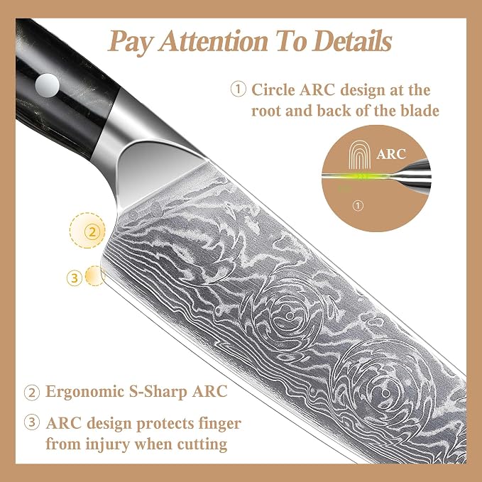 8 inch Japanese Damascus Chef Knife, Damascus Chefs Knife Kitchen Knives for All-Around Food Preparation, Japanese Super Steel Sharp Chef's Knives, Professional Resin Handle Chef Knife