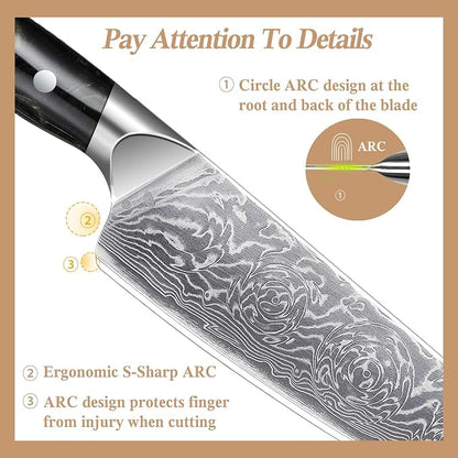8 inch Japanese Damascus Chef Knife, Damascus Chefs Knife Kitchen Knives for All-Around Food Preparation, Japanese Super Steel Sharp Chef's Knives, Professional Resin Handle Chef Knife