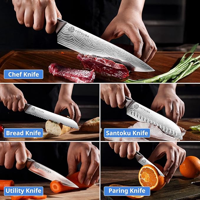 YOTSUBA 5 PCS Japanese Kitchen Knife Set with Ergonomic Natural Rosewood Handle, Razor Sharp High Carbon Stainless Steel Chef Knives, Premium Gift Box for Home Chefs