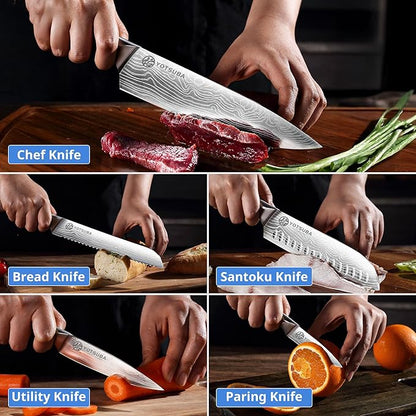YOTSUBA 5 PCS Japanese Kitchen Knife Set with Ergonomic Natural Rosewood Handle, Razor Sharp High Carbon Stainless Steel Chef Knives, Premium Gift Box for Home Chefs