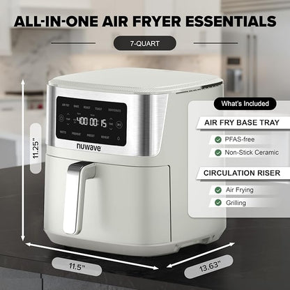 Nuwave Brio Plus 6-in-1 Air Fryer, 7-Qt Large Capacity, 50°F–400°F Precise Temp Control, Non-Toxic PFAS-Free Nonstick, Air Fry, Bake, Roast, Toast, Dehydrate, Reheat, 100 Presets, Dishwasher Safe