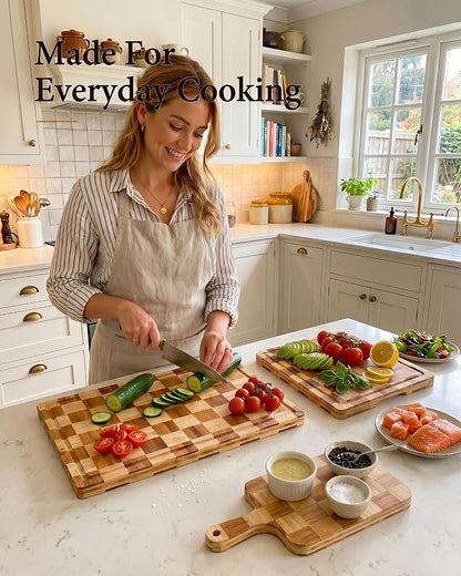 Cutting Board,Heavy Duty Cutting Board Set of 3 with Stand,End Grain Butcher Block Cutting Boards for Kitchen with Juice Grooves and Handles for Meat, Cheese, Charcuterie and Serving