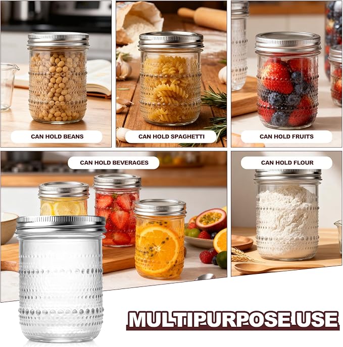 6 Pack Overnight Oats Containers with Lids,Wide Mouth Mason Jars 16 oz, Pint Mason Jars Glass Canning Jars for Storing Food, Sauces, Salad, Relishes