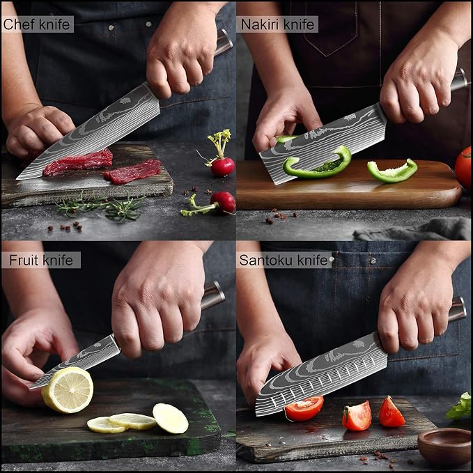 XITUO 10-Piece High Carbon Stainless Steel Knife Set, Laser-Etched Ultra Sharp Blade Kitchen Knives with Ergonomic Pakkawood Handle, Gift Box for Home Chef