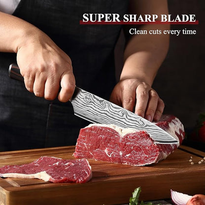 Sunnecko 8 Inch Chef Knife - Ultra Sharp 12-15 Degree Edge Kitchen Knife for Meat Vegetable Cutting Japanese Style, High Carbon Stainless Steel Blade, Pakkawood Handle &Sheath, Cooking Father Day Gift