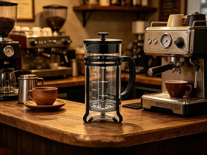 French Press Coffee Maker 34 oz, 304 Stainless Steel Double Mesh Filter, Borosilicate Glass, Heat-Resistant, BPA-Free, Ideal for Home, Office & Gift (black, 34oz)