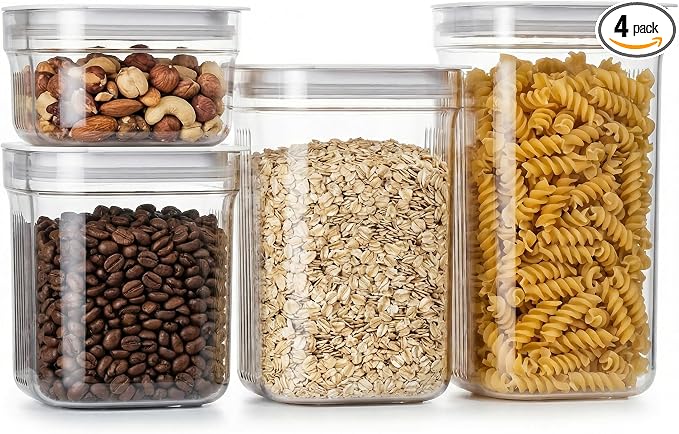 Airtight Food Storage Containers with Lids, 4 Pcs Set BPA Free Clear Kitchen Pantry Organization Canisters for Herbs, Coffee, Tea - Keeps Food Fresh & Dry (Transparent-4pcs set)