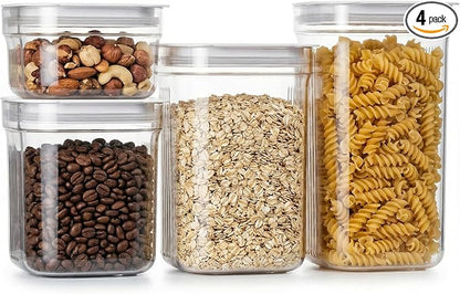 Airtight Food Storage Containers with Lids, 4 Pcs Set BPA Free Clear Kitchen Pantry Organization Canisters for Herbs, Coffee, Tea - Keeps Food Fresh & Dry (Transparent-4pcs set)