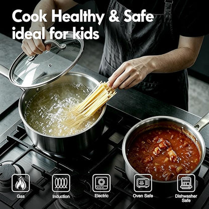 BRASA,Nonstick steel Cookware Sets,Multi-layer Cookware,Ceramic coating,Compatible Gas,Electric & Induction Dishwasher safe (PFOS, PFOA Free) saucepan and frying pan and 4trivet set