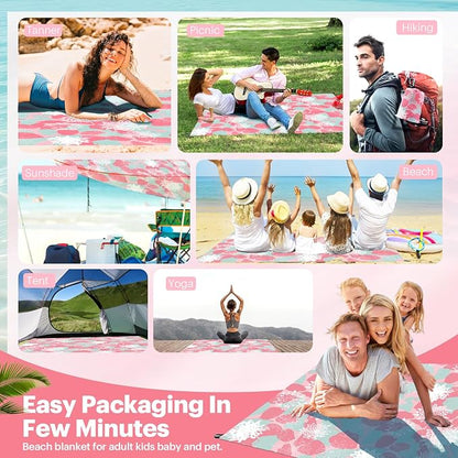 EASYFUN Beach Blanket Sandproof Oversized, 79''×83'' Extra Large Beach Mat, Portable Picnic Mat for Travel Camping Hiking, Lightweight Beach Essentials Family Water Resistant Mat