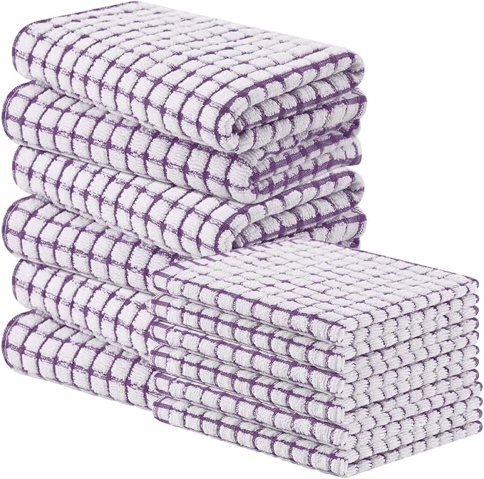 Homaxy Kitchen Towels and Dishcloths Set, 16 x 25 and 12 x 12 Inches, Set of 12 Cotton Terry Kitchen Dish Towels, Super Soft and Absorbent Dish Cloths, Purple