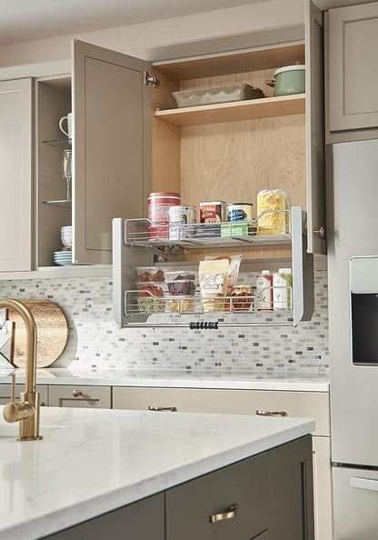 Rev-A-Shelf 36" Pull-Down Heavy-Duty Shelf Organizer for Tall Kitchen/Bathroom Cabinets, Dual Tier Wall Mounted Pantry Storage, Chrome, 5PD-36CRN