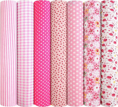 Ainiv 7pcs 100% Cotton Quilting Fabric Bundles, 19.68"x19.68" Fabric Bundles Squares, Floral Precut Squares Patchwork for Quilting, Sewing, DIY Crafts, Mask, Pink