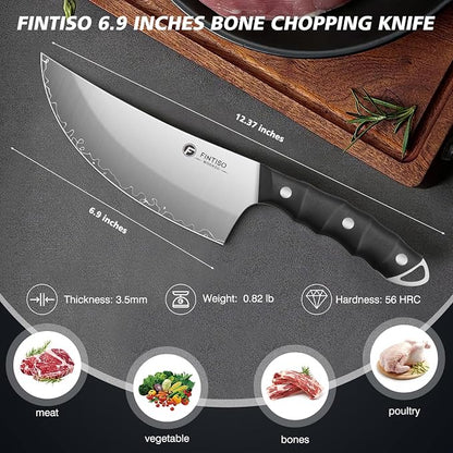FINTISO Viking Butcher Knife, 6.9 Inch Hand Forged Meat Cleaver Knife with 5-Layer High Carbon Stainless Steel, Full Tang G10 Handle, Ideal for Kitchen, BBQ, Camping & Outdoor Cooking