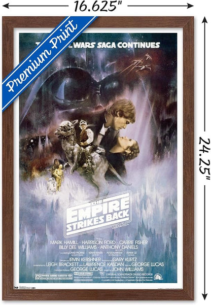 Trends International Star Wars: The Empire Strikes Back - The Saga Continues One Sheet Wall Poster, 14.725" x 22.375", Mahogany Framed Version