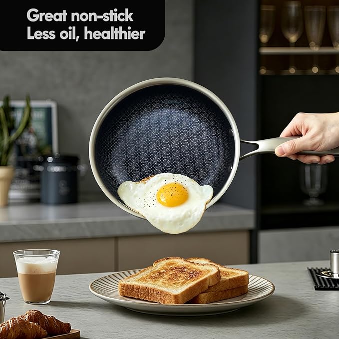 BRASA 3PCS pot and pan set,nonstick cookware set,stainless steel pan set,Ceramic coating,Compatible Gas,Induction Dishwasher safe (PFOS, PFOA Free) 1.5QT saucepan and 7.87in frying pan set