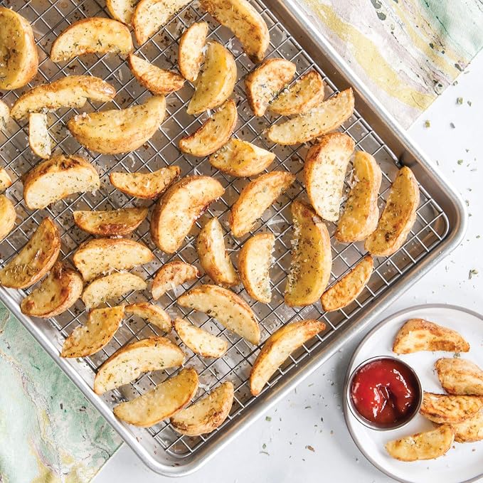 Nordic Ware Half Sheet with Grid and Large Classic Cookie Sheet | 2 Piece Bakeware Set