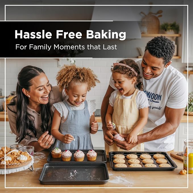 Wrenbury Quarter Sheet Pan Set of 2 - Carbon Steel Non-Stick ¼ Cake Baking Tray - Non Toxic Cookie Pan for Traybake - 13” x 9”