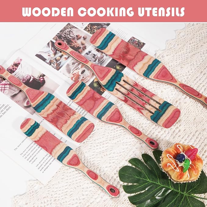 MYRAINBOW A5-3 Spurtle Set, Wooden Utensils for Cooking, Kitchen Utensils Set, Pakkawood Kitchen Cooking Utensils Set, Apartment Essentials Wood Serving Spatula spoon, Home & kitchen Gift