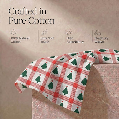 Urban Villa Christmas Kitchen Towels Christmas Tree Print Premium Quality 100% Cotton Dish Towels Mitered Corners Ultra Soft (Size: 20X30 Inches) Highly Absorbent Bar Towels & Tea Towels - (Set of 6)