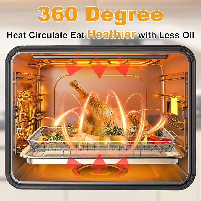 DONGULI Air Fryer Basket Oven - 2 Set Large Air Fryer Basket and Tray Stainless Steel Oven Air Fryer Rack Pan Accessories for Baking 15.4"x11.2"