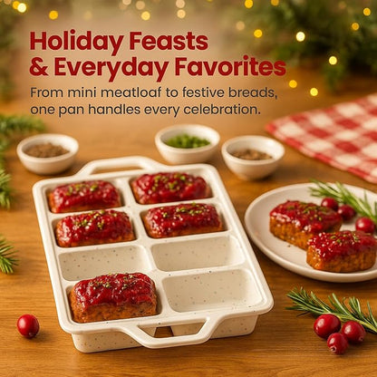 2-Pack Silicone Mini Loaf Pans for Baking Bread – 8-Cavity Nonstick Baking Molds with Metal-Reinforced Handles – BPA-Free, Odor-Resistant Silicone mini bread loaf pans for Cakes & Meatloaf – Cream