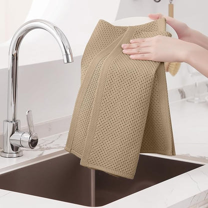 Homaxy 100% Cotton Oversized Waffle Weave Kitchen Dish Towels, Ultra Soft Absorbent Quick Drying Cleaning Towel, 20x28 Inches, 8-Pack, Tan