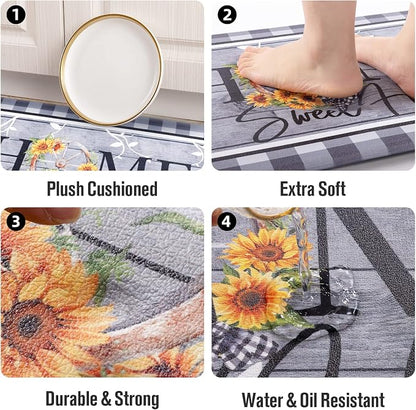 Carvapet Kitchen Floor Mats 2Pcs, Anti Fatigue Kitchen Rugs and Mats Farmhouse Plaid Home Non-Skid Cushioned Floor Comfort Mat for Kitchen, Doorway, Sink, Laundry, 17"x27"+17"x47"