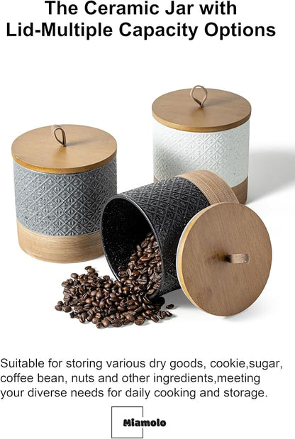 Miamolo Coffee Storage Containers with Lids, Ceramic Coffee Container Kitchen Jars with Airtight Lid for Candy Spice Sugar Tea Bag, Decorative Kitchen Canisters for Countertop, Black & 42 fl.oz