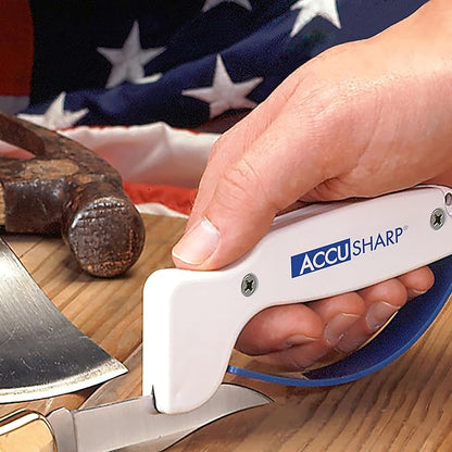 AccuSharp Knife Sharpener, Ergonomic Comfortable Handle, Compact & Easy to Use, Restore and Hone Straight & Serrated Knives, White