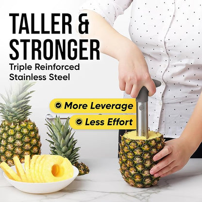 Zulay Kitchen Pineapple Corer and Slicer Tool – Stainless Steel Pineapple Cutter with Eye Remover Tool – Ergonomic Handle & Easy Core Remover – Reinforced Heavy-Duty Blade – Gray