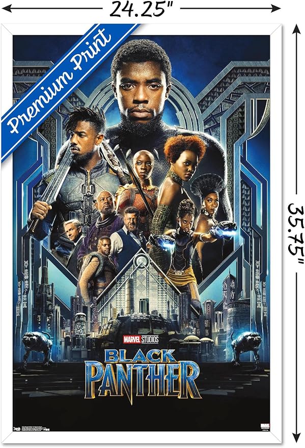 Trends International Marvel Cinematic Universe - Black Panther - Group One Sheet Wall Poster, 22.375" x 34", White Framed Version