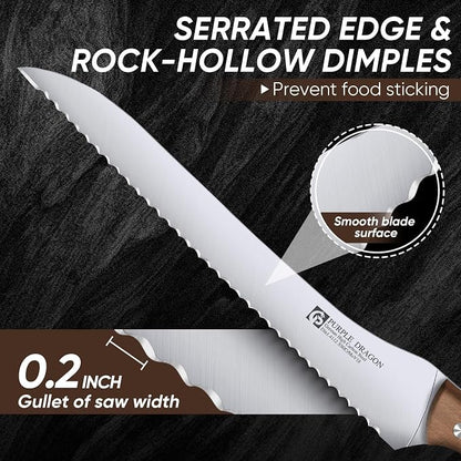 Purple Dragon Bread Knife, 9 Inch Serrated Knife for Homemade Bread Sourdough Cakes, Perfect Kitchen Baking Supplies for Effortless Cutting & Slicing, Gifts