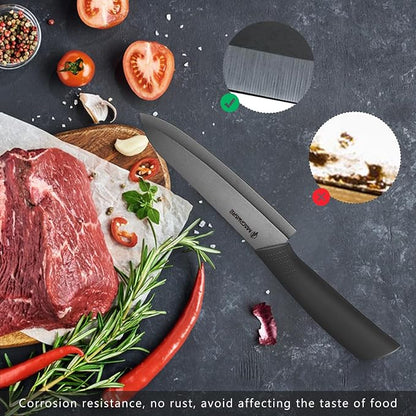 Magiware 5-Piece Chef Ceramic Knife Set (4 Ceramic Knives 4 Blade Guard and 1 Peeler), Never Rust Never Oxidize Food Stain Proof