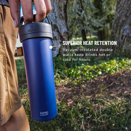 ESPRO Go P0 Ultralight French Press Coffee Maker for Travel, Vacuum Insulated Stainless Steel, 16 Ounces, Blue