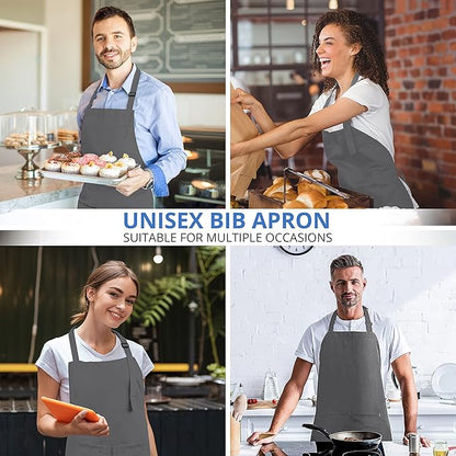 Utopia Kitchen 2 Pack Bib Apron, Adjustable with 2 Pockets, Water and Oil Resistant, Cooking Kitchen Chef Apron for Women Men