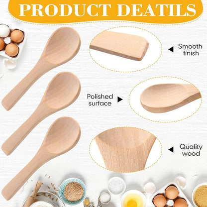 Boao 24 Pcs Small Wooden Spoons, 3.5'' L, Mini Wood Natural Tiny Spoons Wooden Little Teaspoons for Jars Sugar Creamer Honey Spices Salt Kitchen Supplies (Light Wood)