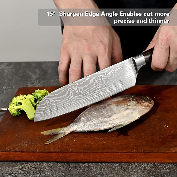 Santoku Knife, 7 inch Professional High Carbon Razor Super Sharp German Stainless Steel - Japanese Chef Kitchen Knife with Ergonomic Forged PakkaWood Handle, with Luxury Gift Box, for Family
