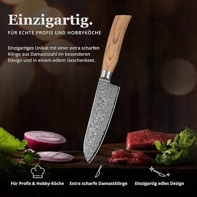Wakoli EDIB Pro Damascus Santoku Knife – Japanese Style Kitchen Knife | 6.3-Inch Genuine Damascus Steel Blade with VG10 Core | Ergonomic Pakkawood Handle | High Cutting Performance