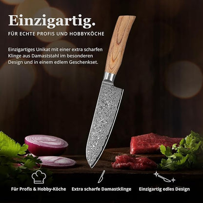 Wakoli EDIB Pro Damascus Santoku Knife – Japanese Style Kitchen Knife | 6.3-Inch Genuine Damascus Steel Blade with VG10 Core | Ergonomic Pakkawood Handle | High Cutting Performance