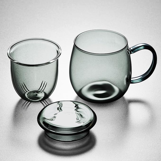 Glass Tea Cup with Infuser and Lid, 17.6oz/520ml Large Borosilicate Teacup, Clear Mug for Loose Leaf Tea, Blooming Tea, Tea Bags - Perfect Christmas or Birthday Gift for Men.